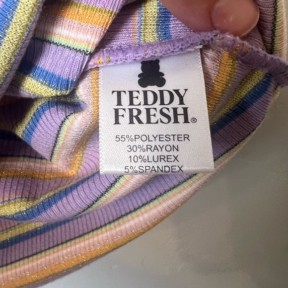 Teddy Fresh Need A Hug Ribbed Striped Mock Neck Crop Top Lurex Lavender Large - Picture 6 of 6